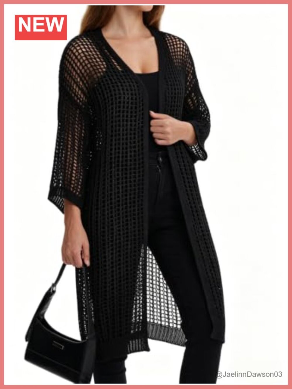 Crochet Open Front Cardigan 3/4 Sleeve Lightweight Summer Kimono